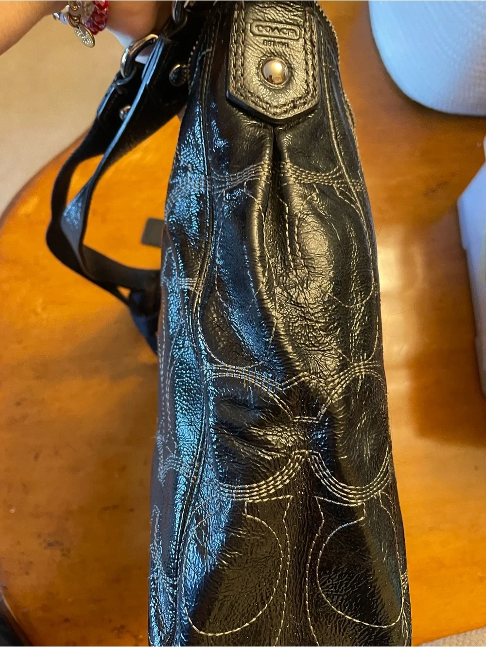 Coach Black Signature Leather Hobo Shoulder Bag